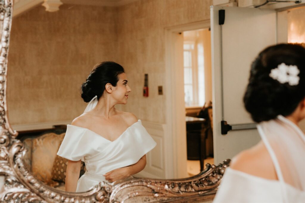 Bride infront of mirror