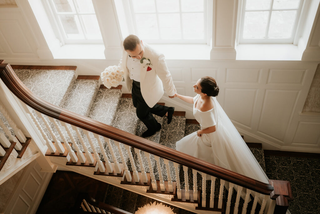 Wedding portraits of bride and groom at Graydon Hall Manor in Toronto