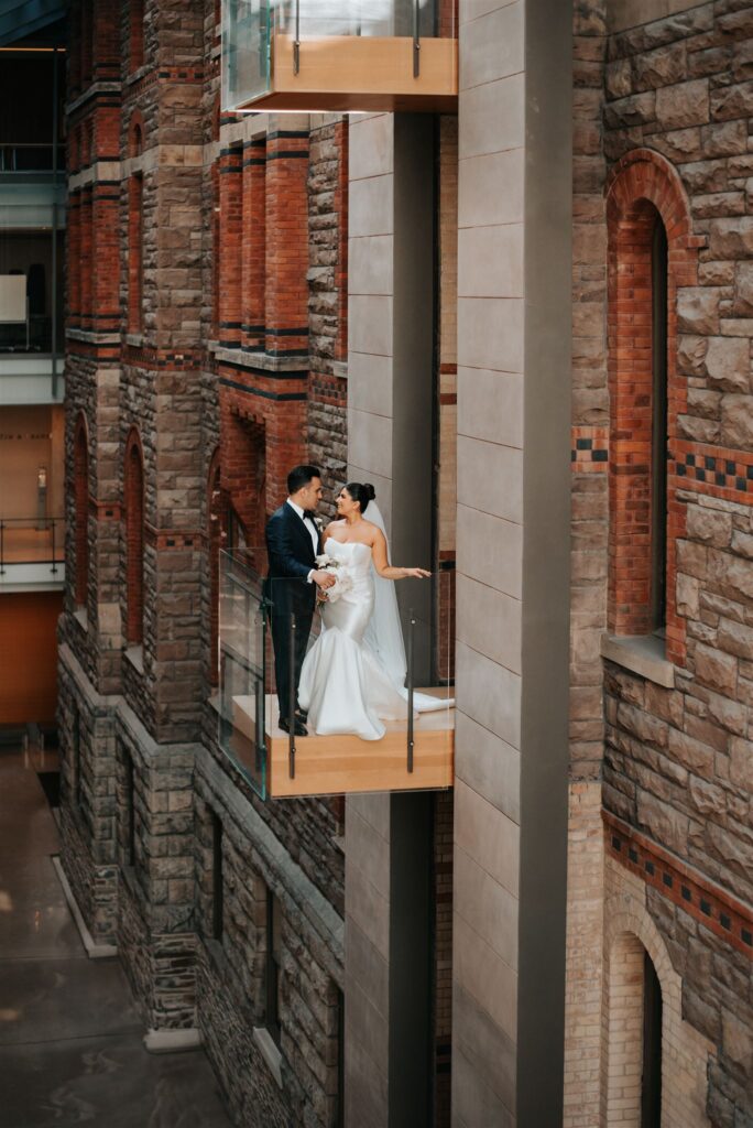 Bride and groom wedding portraits at the Royal Conservatory of Music in Toronto.