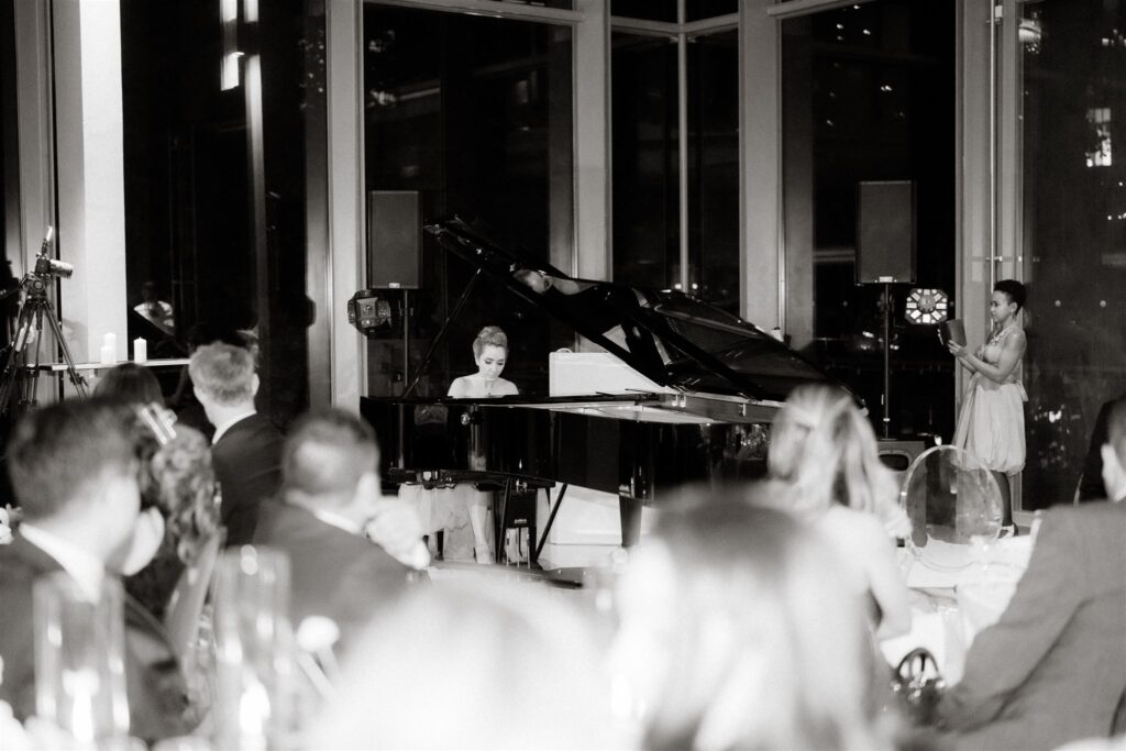 Pianist performing at a wedding at the Royal Conservatory of Music in Toronto.